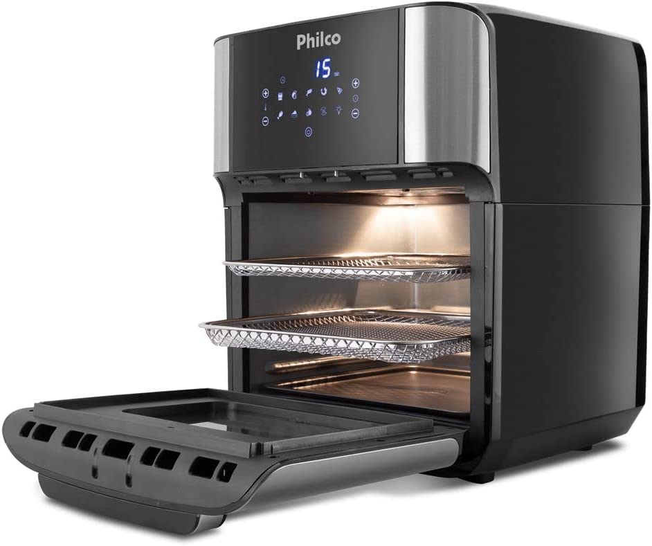Fritadeira Philco Air Fryer Oven aberta de lado