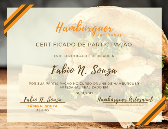 Certificado curso hamburguer artesanal